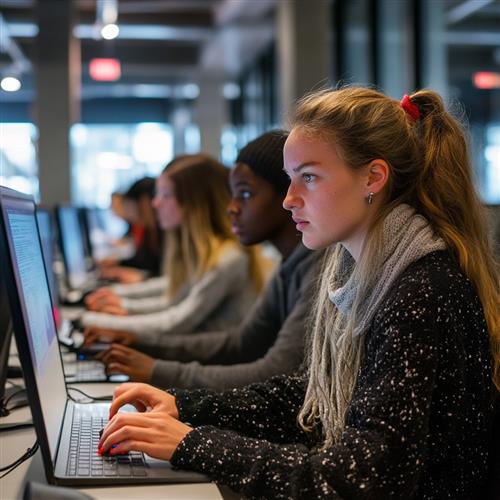 high school student on computer